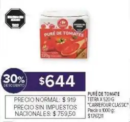 Carrefour Carrefour classic puré de tomate tetra oferta