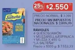 Carrefour La salteña ravioles 4 quesos/jamón oferta