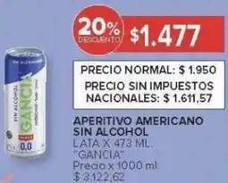 Carrefour Gancia aperitivo americano sin alcohol lata oferta