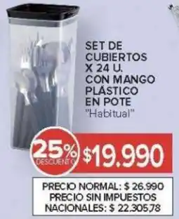 Carrefour Habitual set de cubiertos con mango plástico en pote oferta