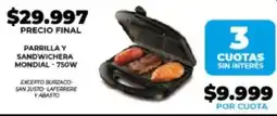 Supermayorista Vital Parrilla y sandwichera mondial oferta