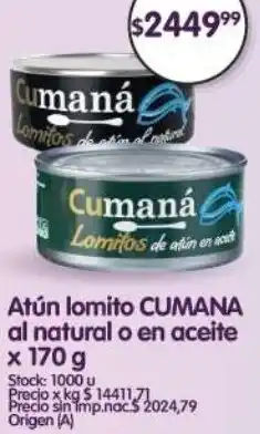 Supermercados Buenos Días Cumana atún lomito al natural o en aceite oferta