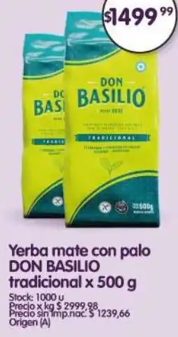 Supermercados Buenos Días Don basilio yerba mate con palo tradicional oferta