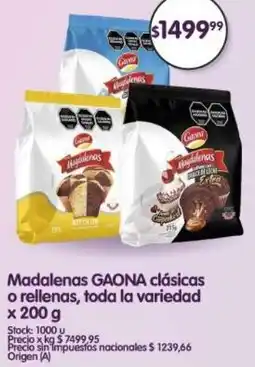 Supermercados Buenos Días Gaona madalenas clásicas o rellenas, toda la variedad oferta