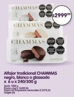 Supermercados Buenos Días Chammas alfajor tradicional negro, blanco o glaseado oferta