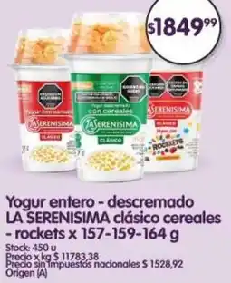 Supermercados Buenos Días La serenisima yogur entero-descremado clásico cereales - rockets oferta