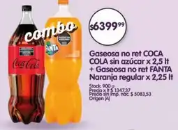 Supermercados Buenos Días Coca cola gaseosa no ret sin azúcar oferta