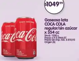 Supermercados Buenos Días Coca cola gaseosa lata regular/sin azúcar oferta