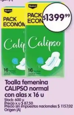 Supermercados Buenos Días Calipso toalla femenina normal con alas oferta