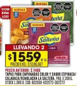 Coto La salteña tapas para empanadas color y sabor espinaca/ calabaza/remolacha oferta