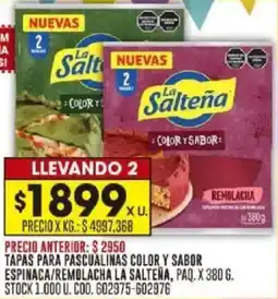 Coto La salteña tapas para pascualinas color y sabor espinaca/remolacha oferta