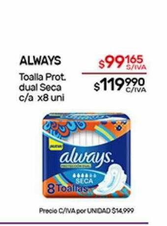 Nini Mayorista Always Toalla Prot. Dual Seca oferta