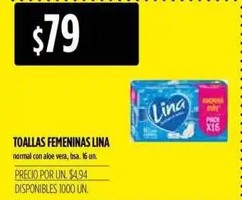 Toallas Femeninas Lina normal con aloe vera bsa 16un
