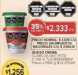 Carrefour La serenisima queso crema clásico/light pote oferta