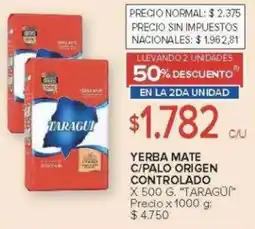 Carrefour Taragüí yerba mate c/palo origen controlado oferta