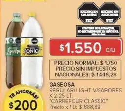Carrefour Carrefour classic gaseosa regular/light v/sabores oferta