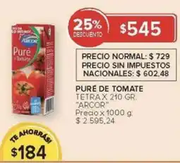 Carrefour Arcor pure de tomate tetra oferta
