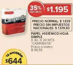 Carrefour Campanita papel higiénico hoja simple oferta