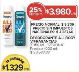 Carrefour Rexona desodorante all body v/fragancias oferta