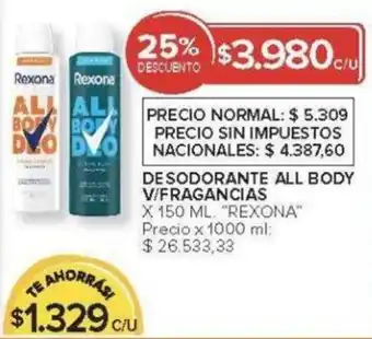Rexona desodorante all body v/fragancias