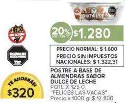 Carrefour Felices las vacas postre a base de almendras sabor dulce de leche pote oferta