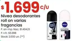Changomas Nivea desodorantes roll on varias fragancias oferta