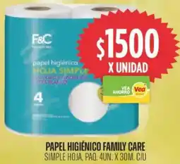 Supermercados Vea Family care papel higiénico simple hoja oferta