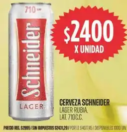 Supermercados Vea Schneider cerveza lager rubia lat. oferta