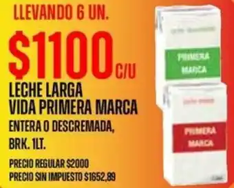 Leche larga vida primera marca entera o descremada,