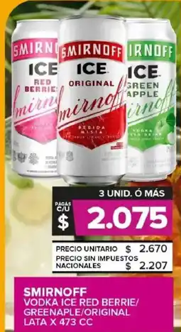 Carrefour Maxi Smirnoff vodka ice red berrie/ greenaple/original lata oferta