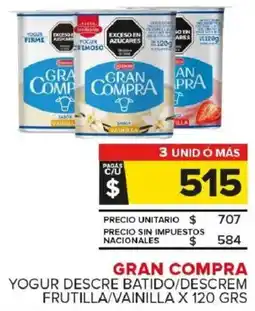 Carrefour Maxi Gran compra yogur descre batido/descrem frutilla/vainilla oferta