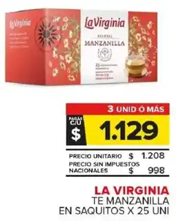 Carrefour Maxi La virginia te manzanilla en saquitos oferta
