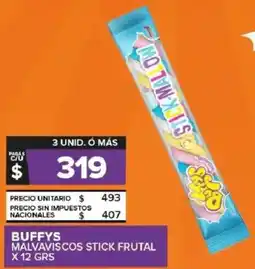 Carrefour Maxi Buffys malvaviscos stick frutal oferta