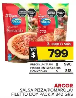 Carrefour Maxi Arcor salsa pizza/pomarola/ filetto doy pack oferta
