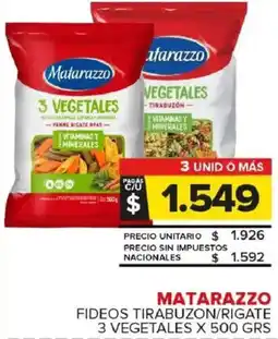 Carrefour Maxi Matarazzo fideos tirabuzon/rigate 3 vegetales oferta