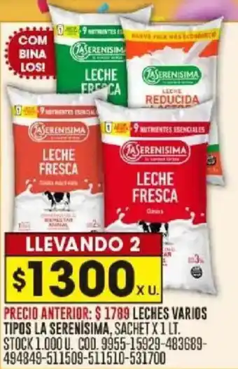 La serenisima leche varios tipos