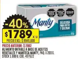 Coto Manty alimento untable a base de aceites vegetales y manteca oferta