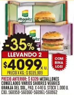 Coto Medallones congelados varios sabores veggies granja del sol oferta
