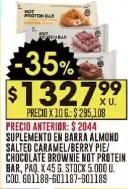 Coto Suplemento en barra almond salted caramel/berry pie/ chocolate brownie not protein bar, paq. oferta