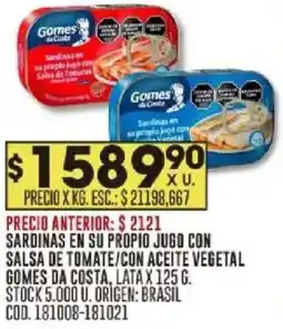 Coto Gomes da costa sardinas en su propio jugo con salsa de tomate/con aceite vegetal lata oferta