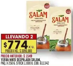 Coto Salam yerba mate despalada paq. oferta