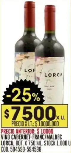 Coto Lorca vino cabernet-franc/malbec, bot. oferta