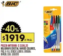 Coto Bic bolígrafo cristal varios colores, paq. oferta