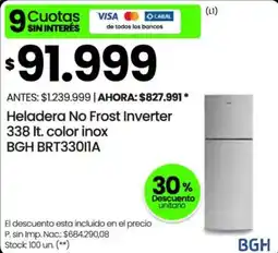 Changomas BGH heladera no frost inverter 338 lt oferta