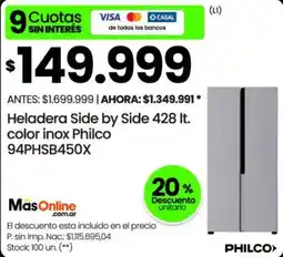 Changomas Philco heladera side by side 428 lt oferta