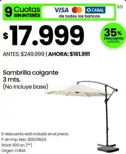 Changomas Sombrilla colgante 3 mts oferta