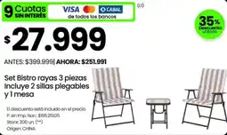 Changomas Set Bistro rayas 3 piezas incluye 2 sillas plegables ylmesa oferta