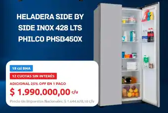 Philco heladera side by side inox 428 lts