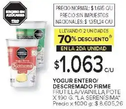 Carrefour La serenisima yogur entero! descremado firme frutilla/vainilla pote oferta