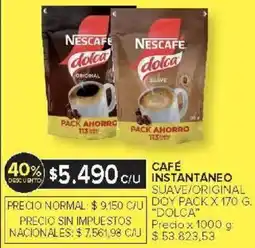 Carrefour Dolca café instantáneo suave/original doy pack oferta